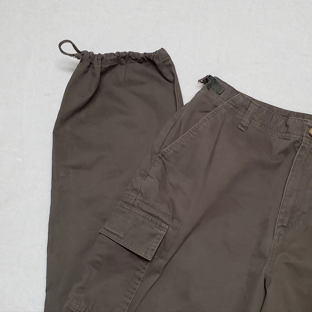 Vintage 1990s Carolina Blues Army Green Khaki Cargo Cropped Ankle Tie Pants - Picture 7 of 14